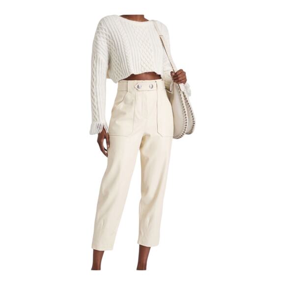 Veronica Beard Ecru Vegan Leather Atala Pants Tapered Leg Women's Size 2 NWT - Picture 1 of 16